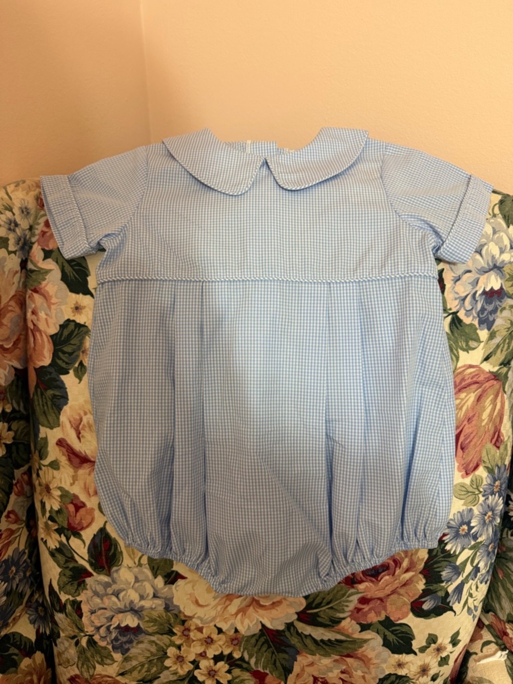 Classic Light Blue Gingham Baby Bubble Romper - Kids Matching Sets